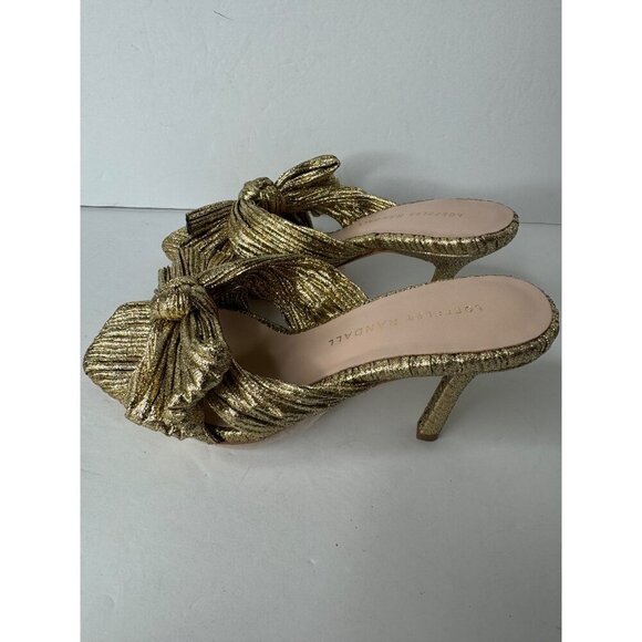 NEW Loeffler Randall Claudia Pleated Bow Heeled Sandal Gold Dress Shoe Size 6.5 - Picture 7 of 8